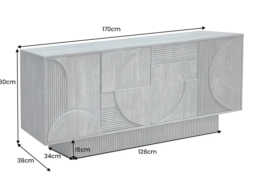 Massives Sideboard ART DECO 170cm grau Mangoholz 3D-Front