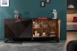 Massives Sideboard CREATIVO 180cm Mangoholz aufwändige 3D Front Retro Design