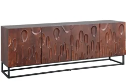 Massives Sideboard DUNE 175cm walnuss-braun Akazienholz 3D-Design schwarz Metall