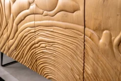 Massives Sideboard FLUID 175cm creme Mangoholz 3D-Design Kufengestell
