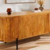 Massives Sideboard GATSBY 160cm natur Mangoholz schwarz Metall mit Lamellenfront