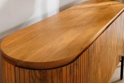 Massives Sideboard GATSBY 160cm natur Mangoholz schwarz Metall mit Lamellenfront