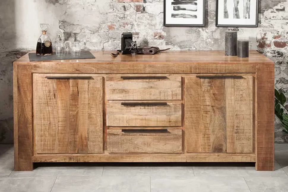 Massives Sideboard IRON CRAFT 175cm Mangoholz Kommode mit Schubladen Handarbeit