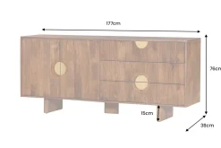 Massives Sideboard MADISON 180cm braun Mangoholz mit Schubladen und strukturierter Front