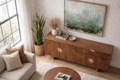 Massives Sideboard MADISON 180cm braun Mangoholz mit Schubladen und strukturierter Front