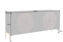 Massives Sideboard MANDALA 160cm Mangoholz schwarz mit 3D Schnitzereien goldene Füße