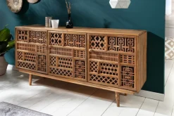 Massives Sideboard MARRAKESCH 160cm Mangoholz mit Verzierung Boho Stil