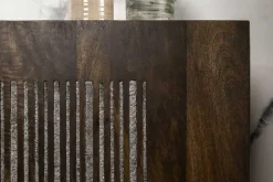 Massives Sideboard ONYX 180cm dunkelbraun Mangoholz Edelstein Achat gold Metallgestell
