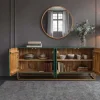 Massives Sideboard ONYX 180cm türkis Mangoholz Achat Edelstein gold Metallgestell