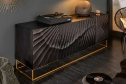 Massives Sideboard SCORPION 180cm schwarz Mangoholz aufwendige 3D Schnitzereien