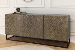 Massives Sideboard SNAKE 160cm braun Mangoholz mit 3D Schnitzereien schwarz Schlangen-Design