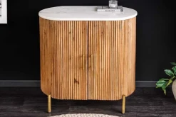 Massives Sideboard TRES CHIC 75cm natur Mangoholz weiß Marmor gold Metall