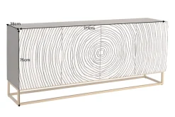 Massives Sideboard ZEN CIRCLES 180cm weiß schwarz gold Mangoholz 3D-Design