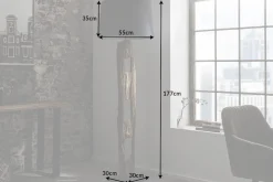 Massive Stehlampe BARRACUDA 177cm natur Akazie Baumwollschirm schwarz Baumstamm