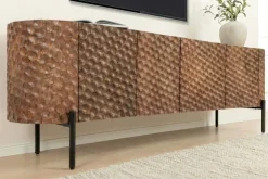 Massives TV-Board ADLON 160cm braun Mangoholz schwarz Metall Lowboard mit 3D- Front