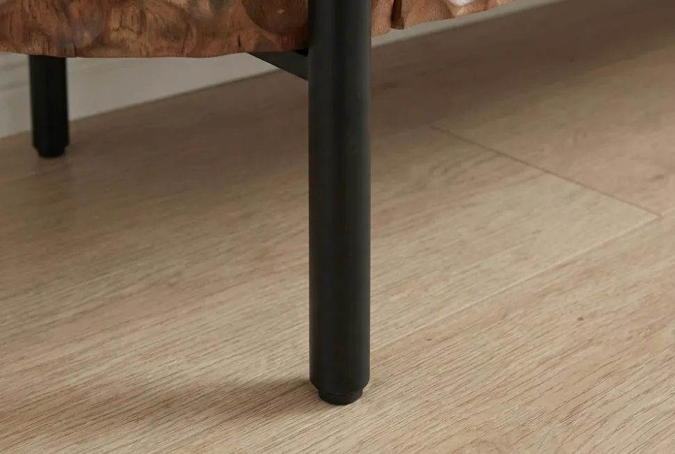 Massives TV-Board ADLON 160cm braun Mangoholz schwarz Metall Lowboard mit 3D- Front