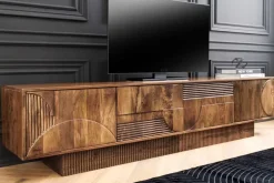 Massives TV-Board ART DECO 200cm braun Mangoholz Lowboard 3D-Front