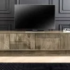 Massives TV-Board ART DECO 200cm grau Mangoholz Lowboard 3D-Front