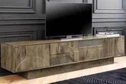 Massives TV-Board ART DECO 200cm grau Mangoholz Lowboard 3D-Front