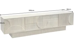 Massives TV-Board ART DECO 200cm weiß gekälkt Mangoholz 3D-Front handmade Lowboard