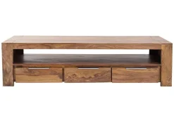 Massives TV-Board MAKASSAR 170cm braun Sheesham stone finish Lowboard drei Schubladen