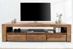 Massives TV-Board MAKASSAR 170cm braun Sheesham stone finish Lowboard drei Schubladen