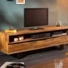 Massives TV-Board MAMMUT 160cm Akazie Honey Finish Metall Baumkante Lowboard