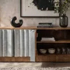 Massives TV-Board ZALVERO 150cm natur silber Mangoholz mit Metall-Aluminium Front