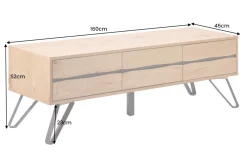 Massives TV-Lowboard LIVING EDGE 160cm natur Eichenholz Baumkante mit Hairpin Legs