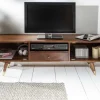Massives TV-Lowboard MYSTIC LIVING 140cm Akazie braun gold Retro Design
