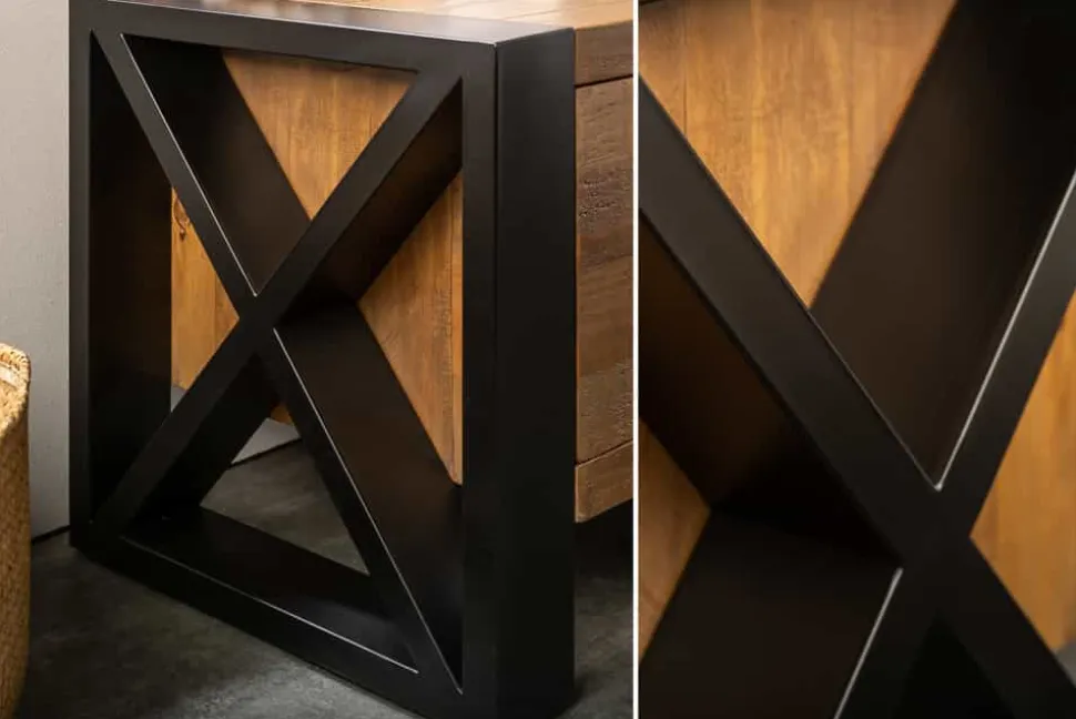 Massives TV-Lowboard THOR 200cm recyceltes Pinienholz im Industrial Design