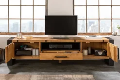 Massives TV-Lowboard THOR 200cm recyceltes Pinienholz im Industrial Design