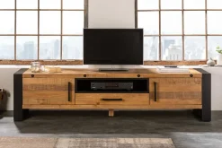 Massives TV-Lowboard THOR 200cm recyceltes Pinienholz im Industrial Design