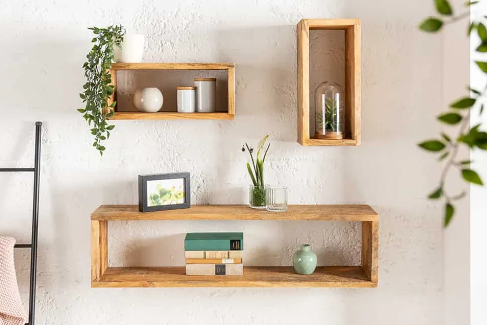 Massives Wandregal 3er Set HEMINGWAY 94cm aus Mangoholz