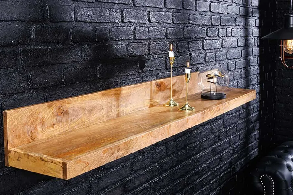 Massives Wandregal MAKASSAR 110cm natur Mangoholz handmade