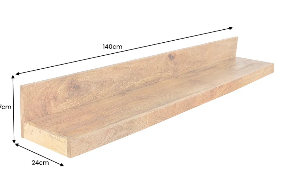 Massives Wandregal MAKASSAR 140cm natur Mangoholz handmade