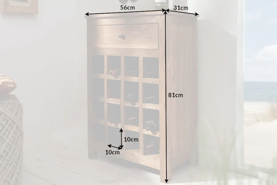 Massives Weinregal HEMINGWAY 56cm recyceltes Massivholz Weinschrank für 16 Flaschen
