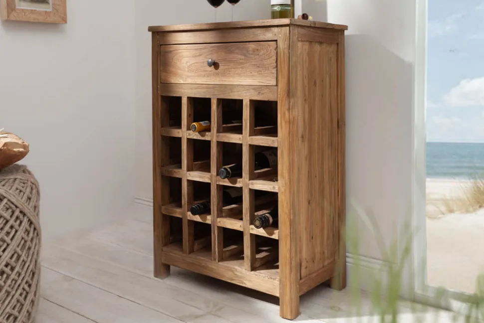 Massives Weinregal HEMINGWAY 56cm recyceltes Massivholz Weinschrank für 16 Flaschen
