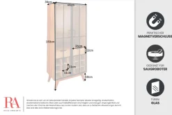 Massive Vitrine SEVEN SEAS 150cm natur Pinie Industrial-Türen Metall Barschrank