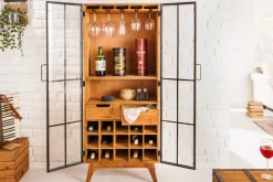 Massive Vitrine SEVEN SEAS 150cm natur Pinie Industrial-Türen Metall Barschrank