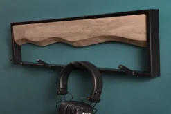 Massive Wandgarderobe AMAZONAS 60cm Mangoholz Metall schwarz mit 4 Kleiderhaken