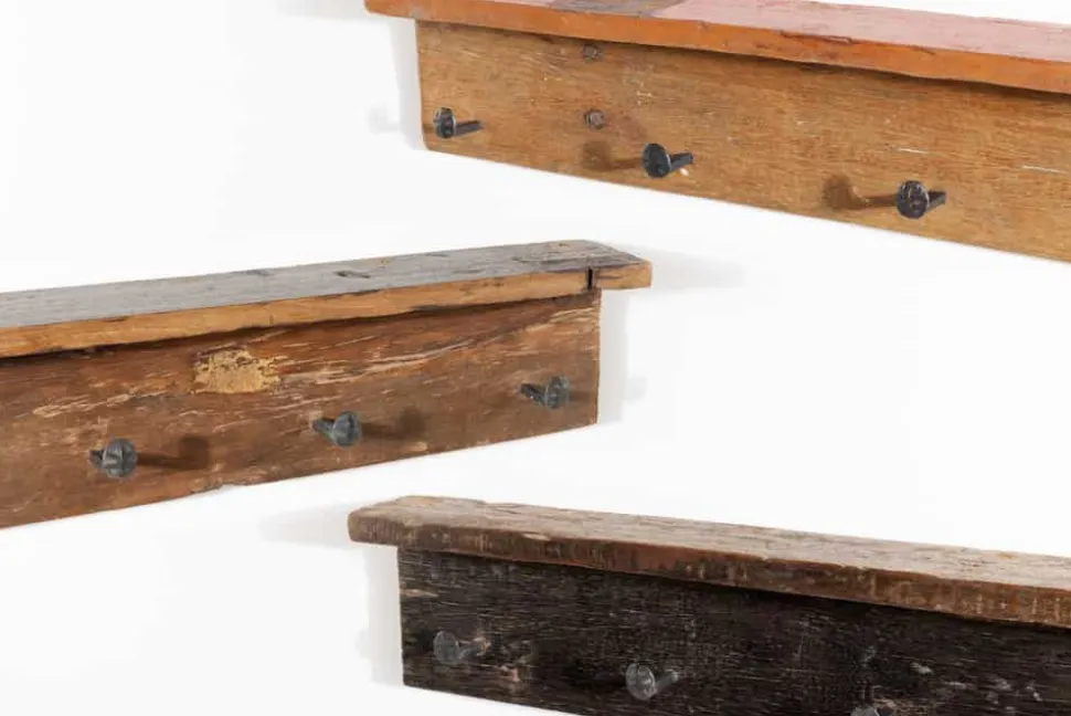Massive Wandgarderobe HEMINGWAY 60cm natur recyceltes Teakholz mit Ablage