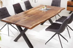 Massivholz Baumkanten Esstisch AMAZONAS 180cm braun Sheesham schwarze Metallbeine