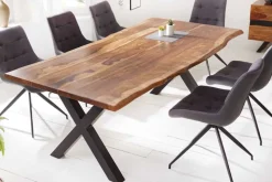 Massivholz Baumkanten Esstisch AMAZONAS 200cm braun Sheesham schwarzes Metallgestell
