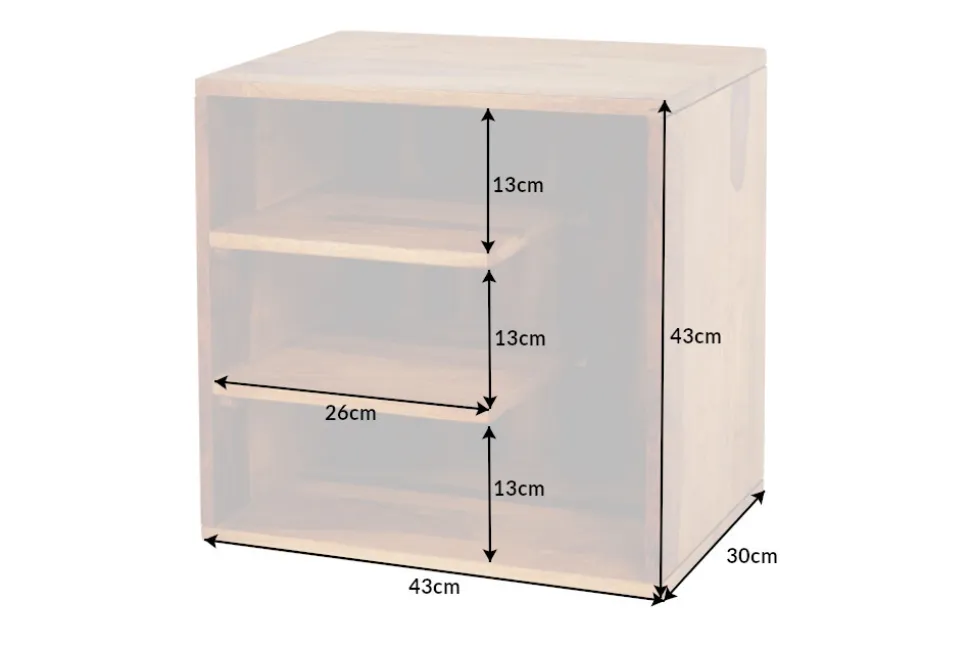 Massivholz Beistelltisch CUBUS 45cm braun Sheesham stone finish Regal Nachttisch
