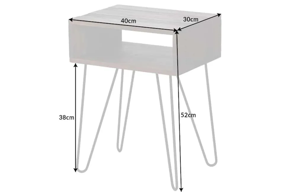Massivholz Beistelltisch SCORPION 55cm Akazie Nachttisch mit Ablage Hairpin Legs Metall