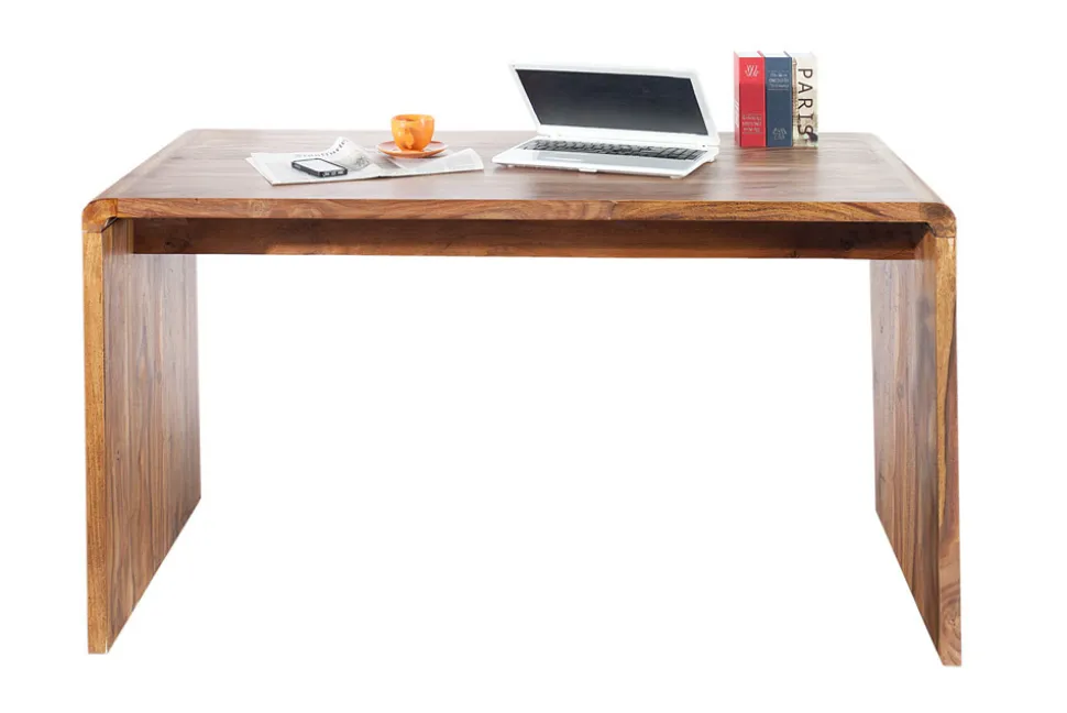 Massivholz Bürotisch CUBUS 120cm braun Sheeshamholz stone finish Schreibtisch