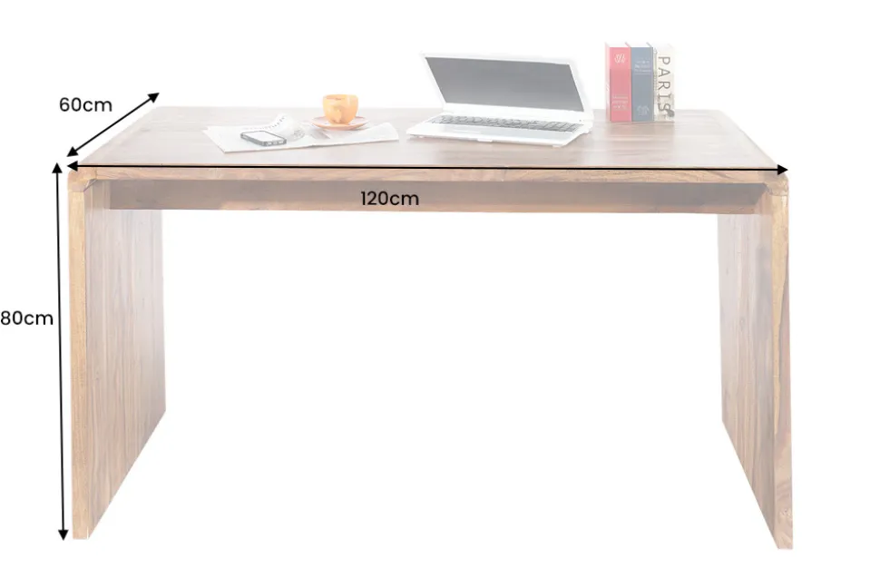Massivholz Bürotisch CUBUS 120cm braun Sheeshamholz stone finish Schreibtisch
