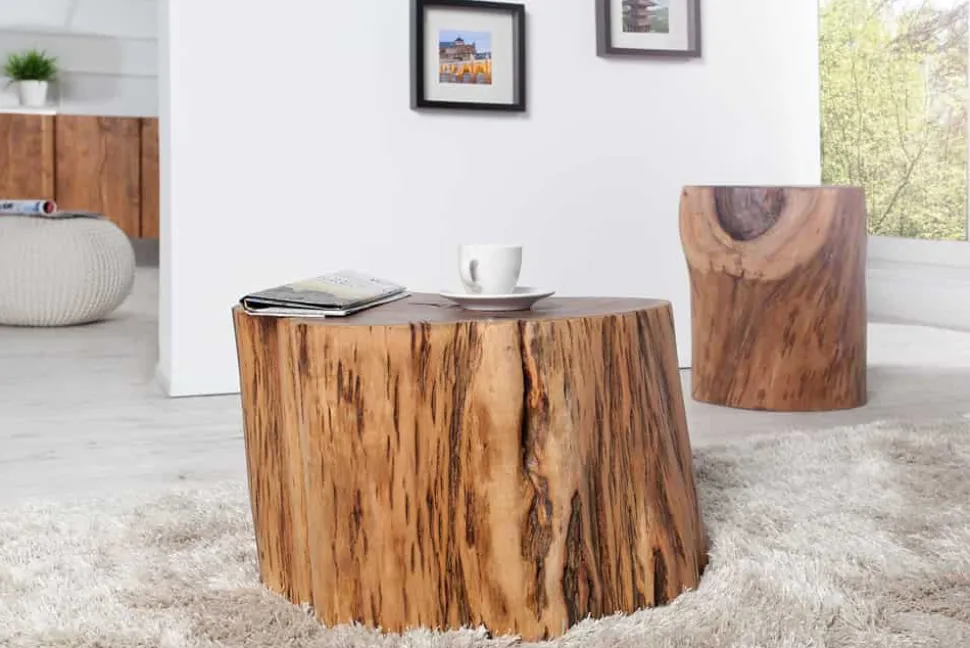 Massivholz Couchtisch GOA 50cm Akazie Baumstamm Hocker Beistelltisch handmade