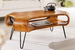 Massivholz Couchtisch ORGANIC LIVING 100cm braun Sheesham stone finish Hairpin Legs